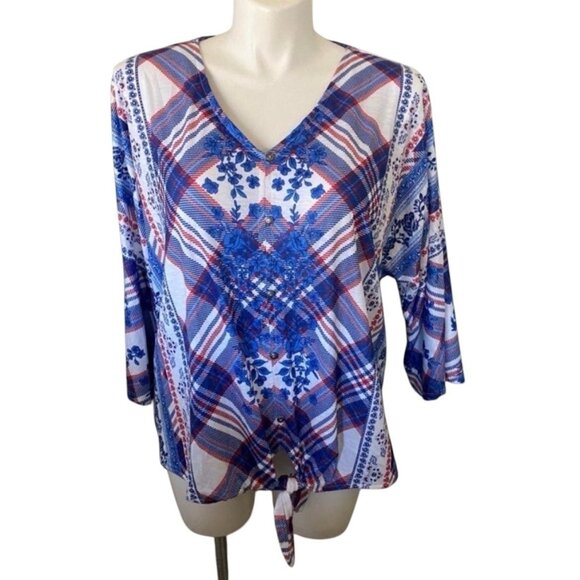 Style & Co Women's Size 3X Boho Plaid Knot Front Top New - Picture 1 of 9